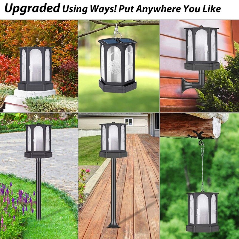 Solar Lantern Lights Dancing Flame Waterproof Outdoor Hanging Lantern Flickering Flame Torch Light 3 Lighting Modes Night Lights