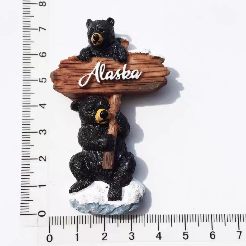 USA Alaska 3D Cartoon Bear &amp; Milu deer Fridge Magnets Tourism Souvenir Refrigerator Magnetic Sticker Collection: AUS220126033