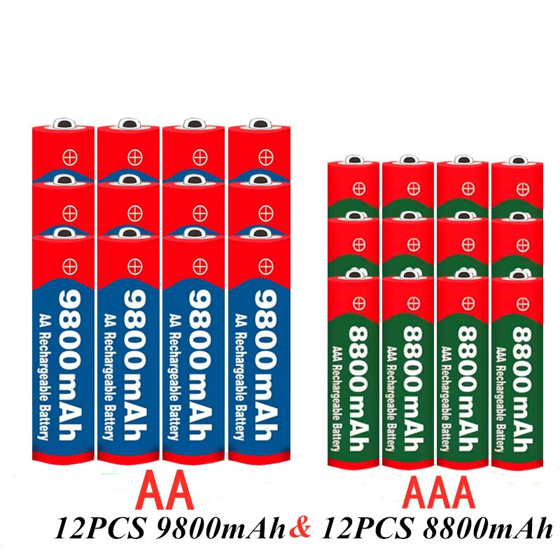 1.5v aa 9800 mah +1.5v aaa 8800 mah alkaline 1.5v uppladdningsbart batteri för klockleksaker kamerabatteri: Vit
