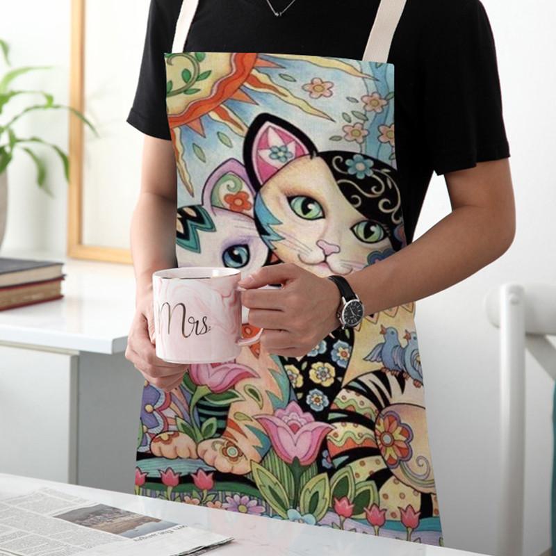 Blume Küche Kochen Schürze Niedliche Katze Gedruckt Zu Hause Ärmel Baumwolle Leinen Schürzen für Männer Frauen Backen Zubehör WQ162