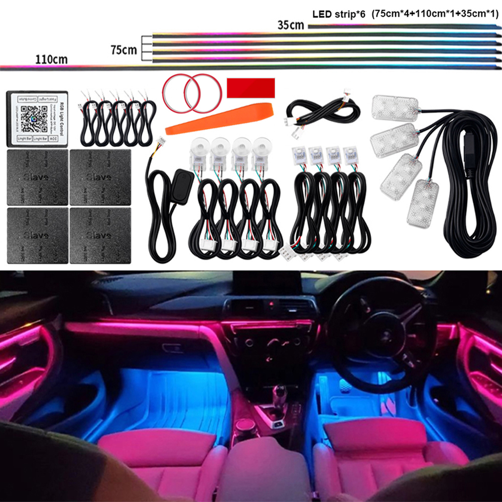 Luz LED ambiental Universal para Interior de coche, sinfonía FullColor Streamer RGB, 64 colores, tira acrílica oculta, decoración, lámpara de ambiente