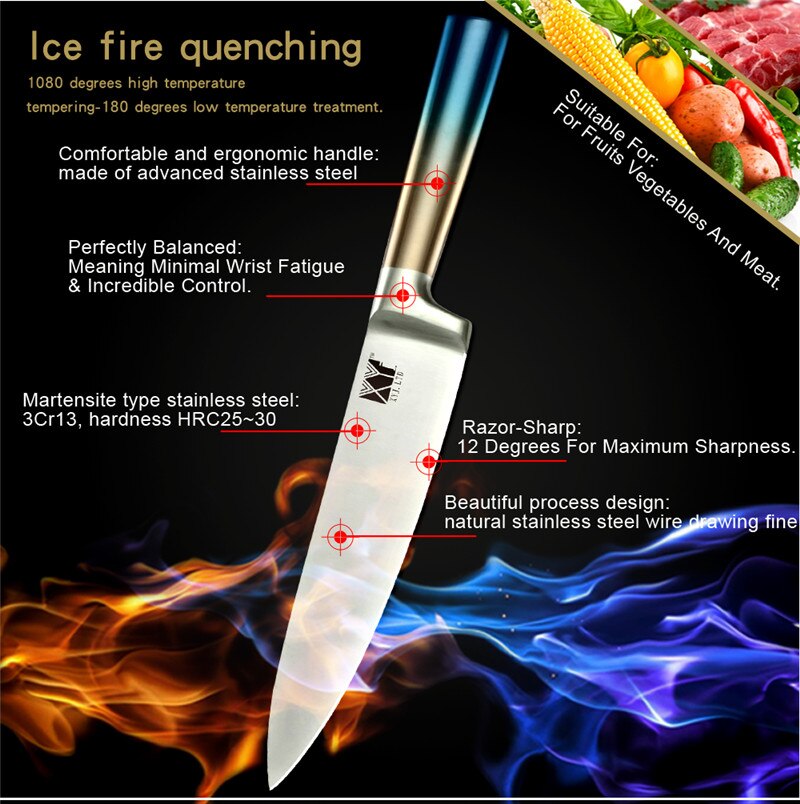 Stainless Steel 5PCS Knife Set Blue Handle Japanese Chef Knives Slicing Bread Fruit Paring Knives Tool Kitchen Cutlery Set