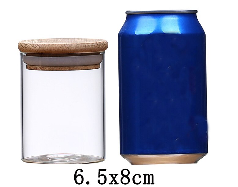 1PCS Transparent Container Candy Jar Spices Glass Glass Jars With Wood Lids Cookie Jar Kitchen Jars And Lids Sealed Canister: 6.5X8CM