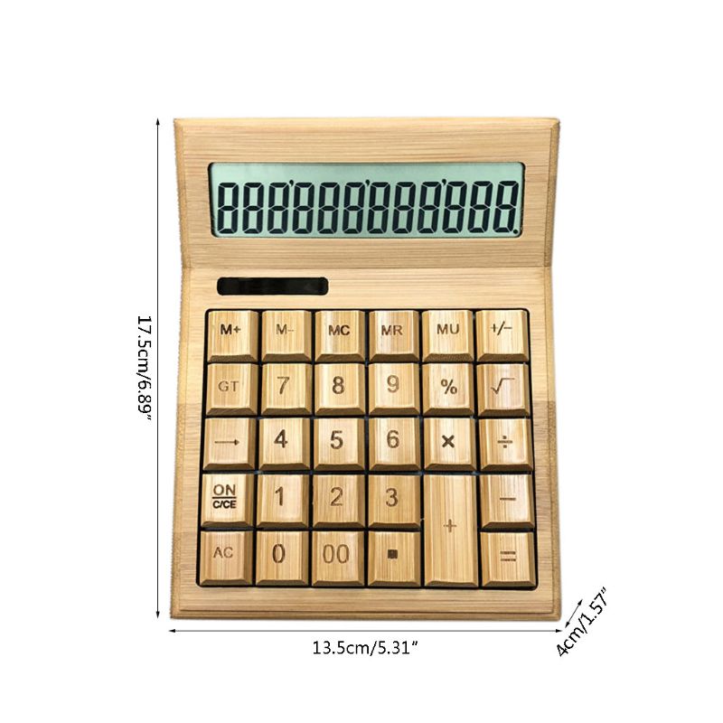 Functionele Desktop Calculator Zonne-energie Bamboe Rekenmachines Met 12 Cijfers Groot Display