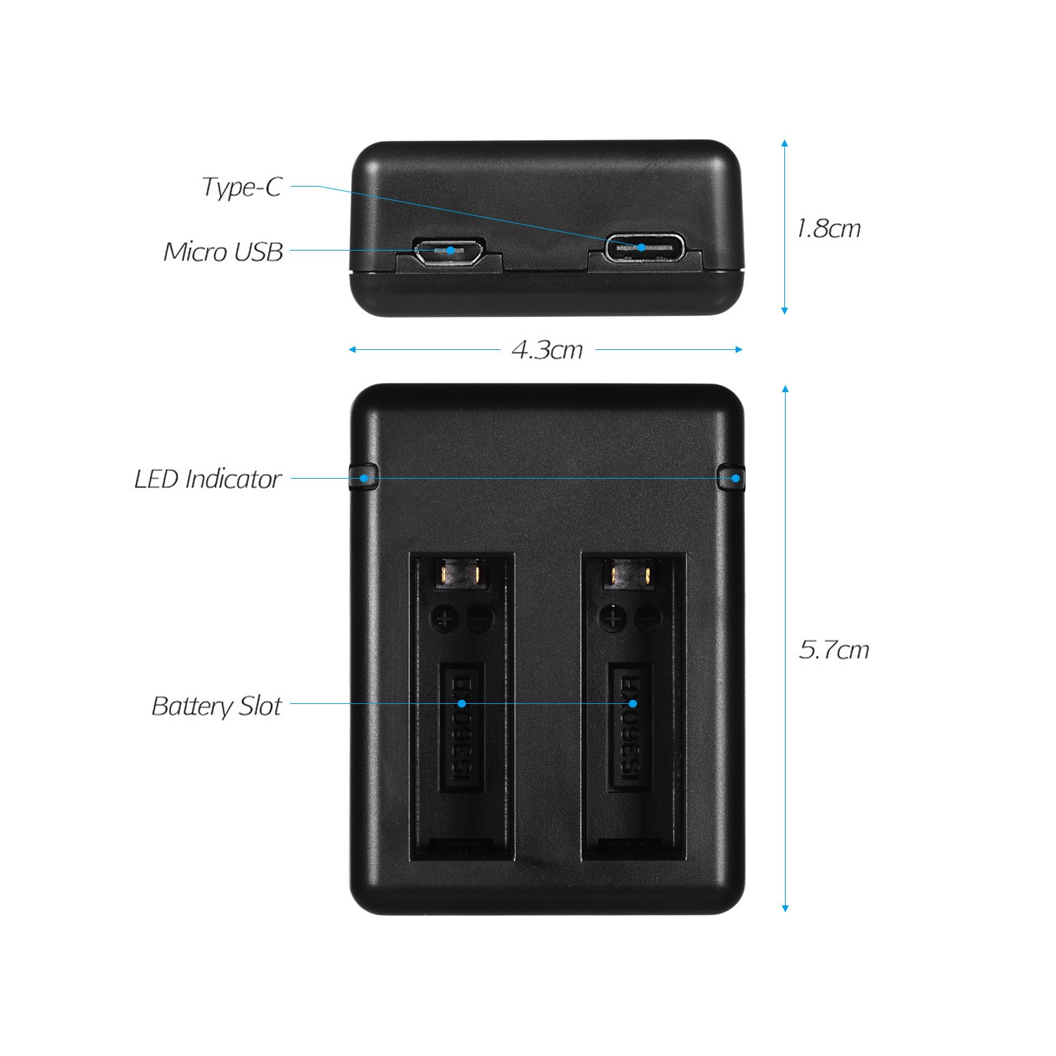 Przenośna ładowarka robić baterii aparatu z dwoma gniazdami i lampką kontrolną kabla USB robić aparatu Insta360 jeden X