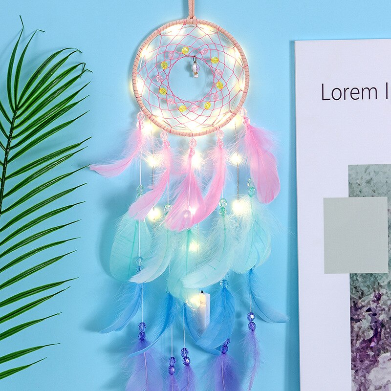 Moderne Stijl Handgemaakte Weave Dromen Catcher Pendantcolorful Stenen Tree Of Life Dreamcatcher Decor Opknoping Meisje Room Decor: E with light