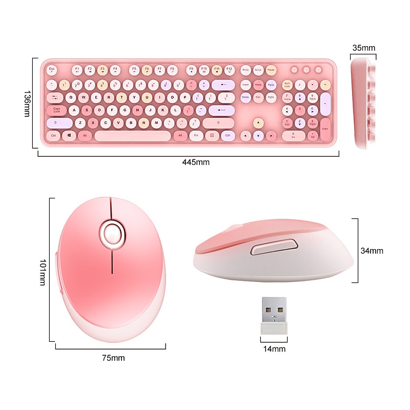 Gemengde kleuren toetsenbord en muis set 2.4 ghz draadloos toetsenbord muis kit voor vrouwen meisjes usb computer muis vrouwen roze toetsenbord