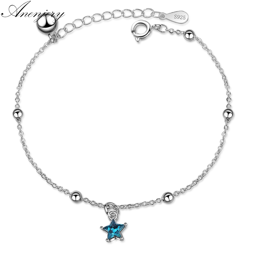 Anenjery Einfache Blau Kristall Stern Armbinde Für Frauen Mädchen 925 Sterling Silber Baraclet Schmuckstück S-B196