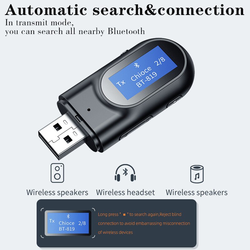 tebe 2 IN 1 Draadloze Audio Adapter Bluetooth 5.0 Ontvanger Zender met Digitale Lcd-scherm 3.5mm Audio Aux voor Hoofdtelefoon Luidspreker Auto TV