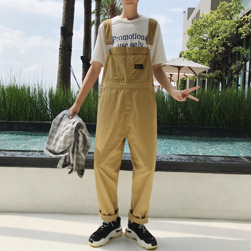 Hommes ample salopette pantalon hommes Hip Hop danse combinaison homme travail porter Baggy barboteuses Streetwear jarretelles pantalon D91301: Khaki(Asian Size) / XL