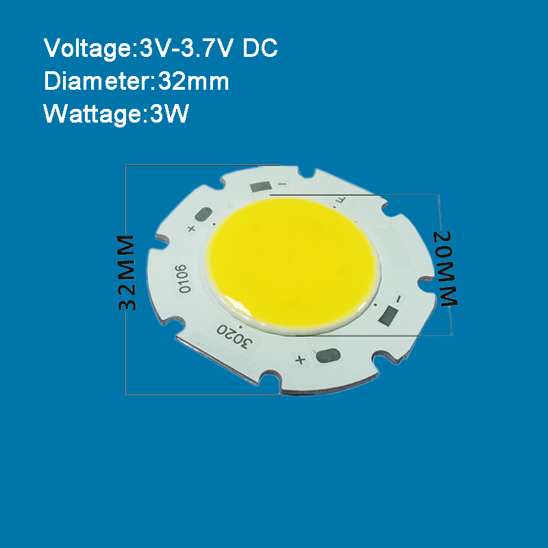 Entrada 3V 6V 3W - Luz COB LED 4000K Blanco Cálido 10W + Sustrato Estrella