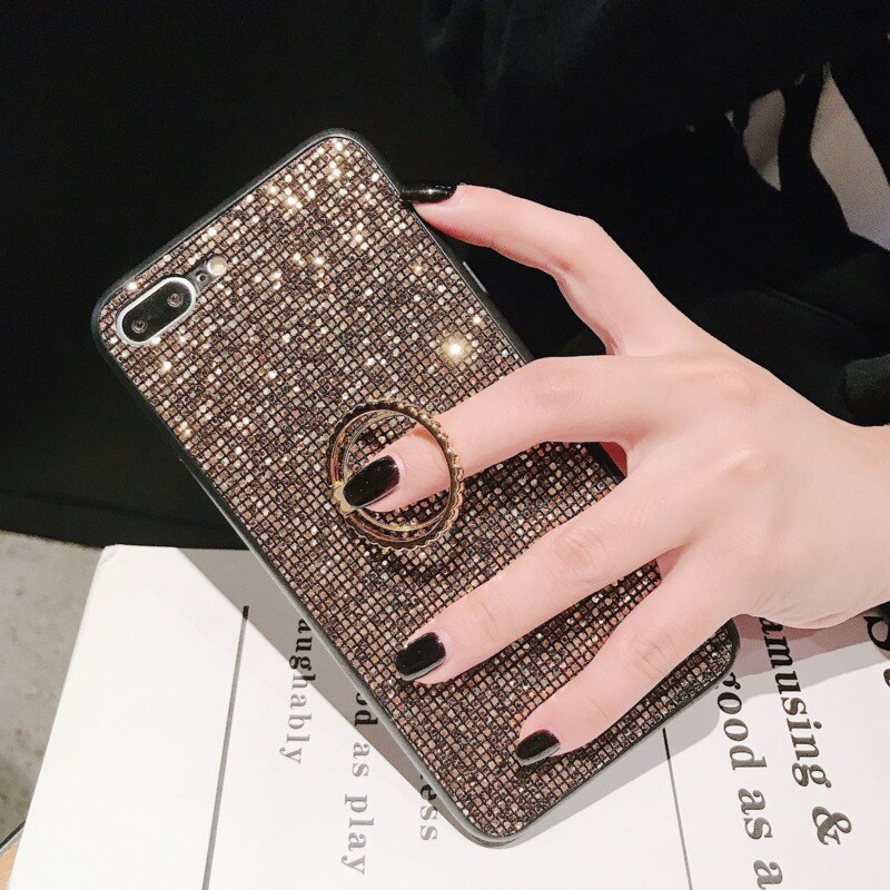 Eenvoudige Strass Beugel Mobiele Telefoon Case Voor Iphone X Xs Xr Xsmax 8 7 6 6S Plus Glossy Anti Bescherming Cover