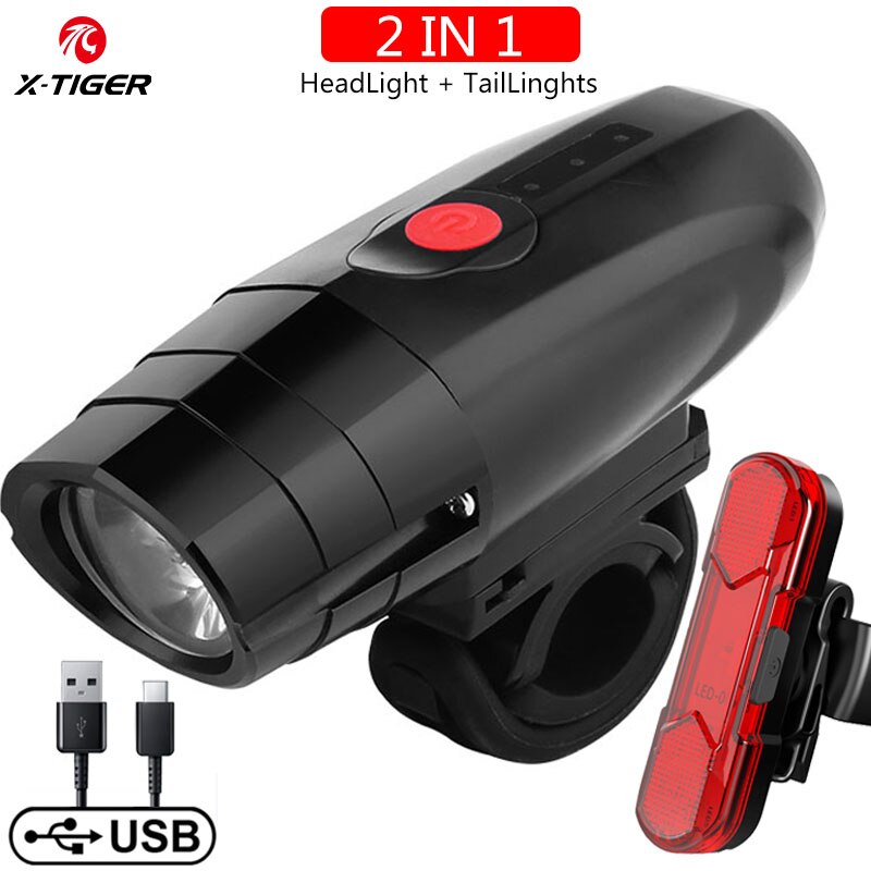 X-TIGER Bike Light 1800 Lumens MTB Road Bike Front Lamp Bike Accessories Rainproof USB Rechargeable LED Bike Flashlight: QD-0301T