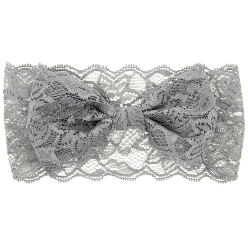 Baby freundlicher Mädchen Stirnband für Kleinkind Art Spitze Bogen Headwear Einfarbig Bands Frühling Sommer Zubehör 0-3 jahre: grau