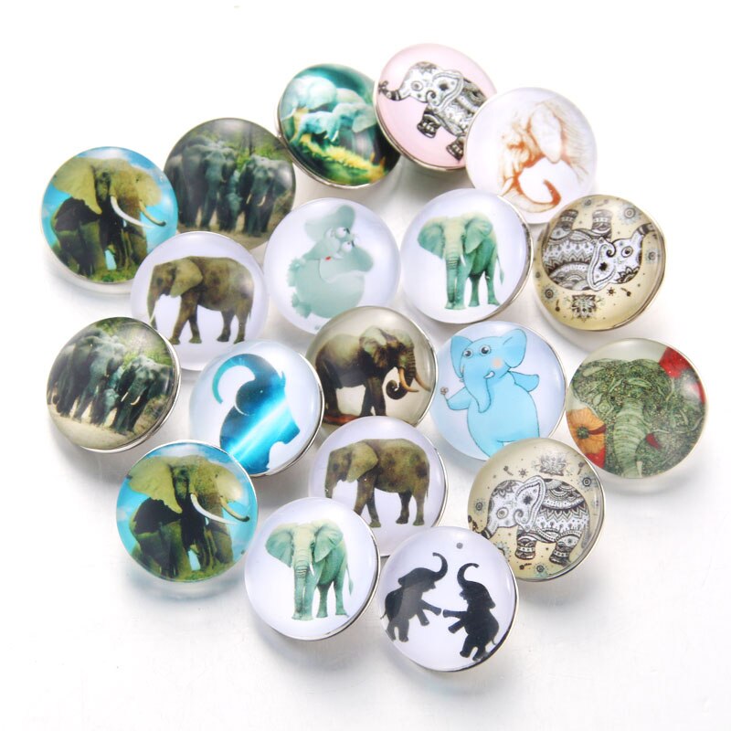 10pcs/lot Mixed Animal leather 18mm Glass Snap Buttons Jewelry Glass Cabochon Fit 18mm Snap Bracelet Bangles Necklace 020916: 020914