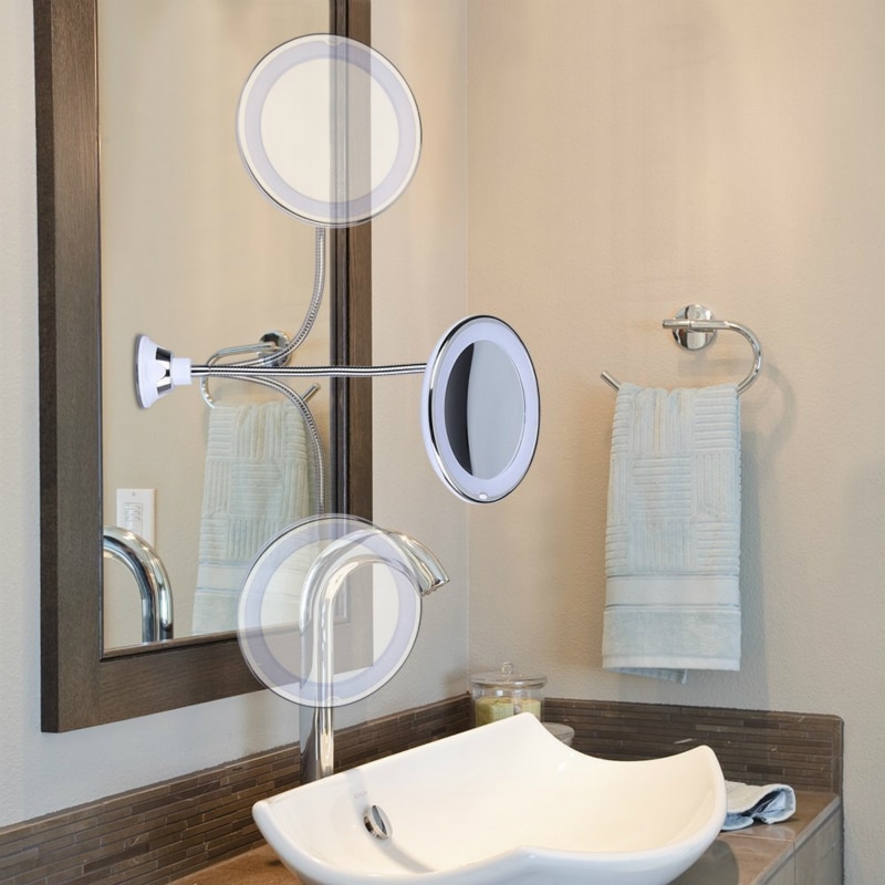 10 gange forstørrelsesglas forfængelighed spejl ledet lys 360 graders fleksibelt roterende sugekop badeværelse soveværelse natlys