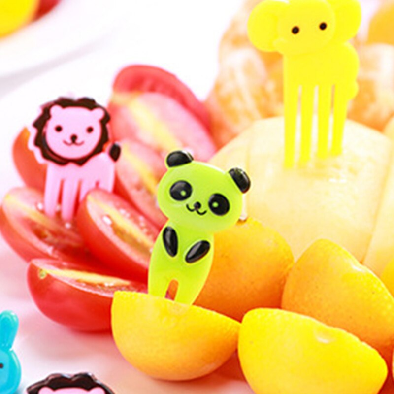 10 stk / sæt dyr gård frugt gaffel mini tegneserie børn snack kage dessert pick tandstikker bento frokoster fest dekoration