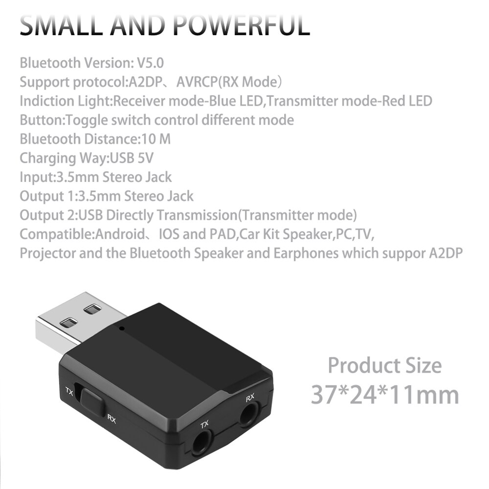 ZF-169 Plus-adaptador inalámbrico 3 en 1, Bluetooth Transmisor receptor, Bluetooth 5,0, Mini, 3,5mm, AUX, estéreo, para música de coche y TV