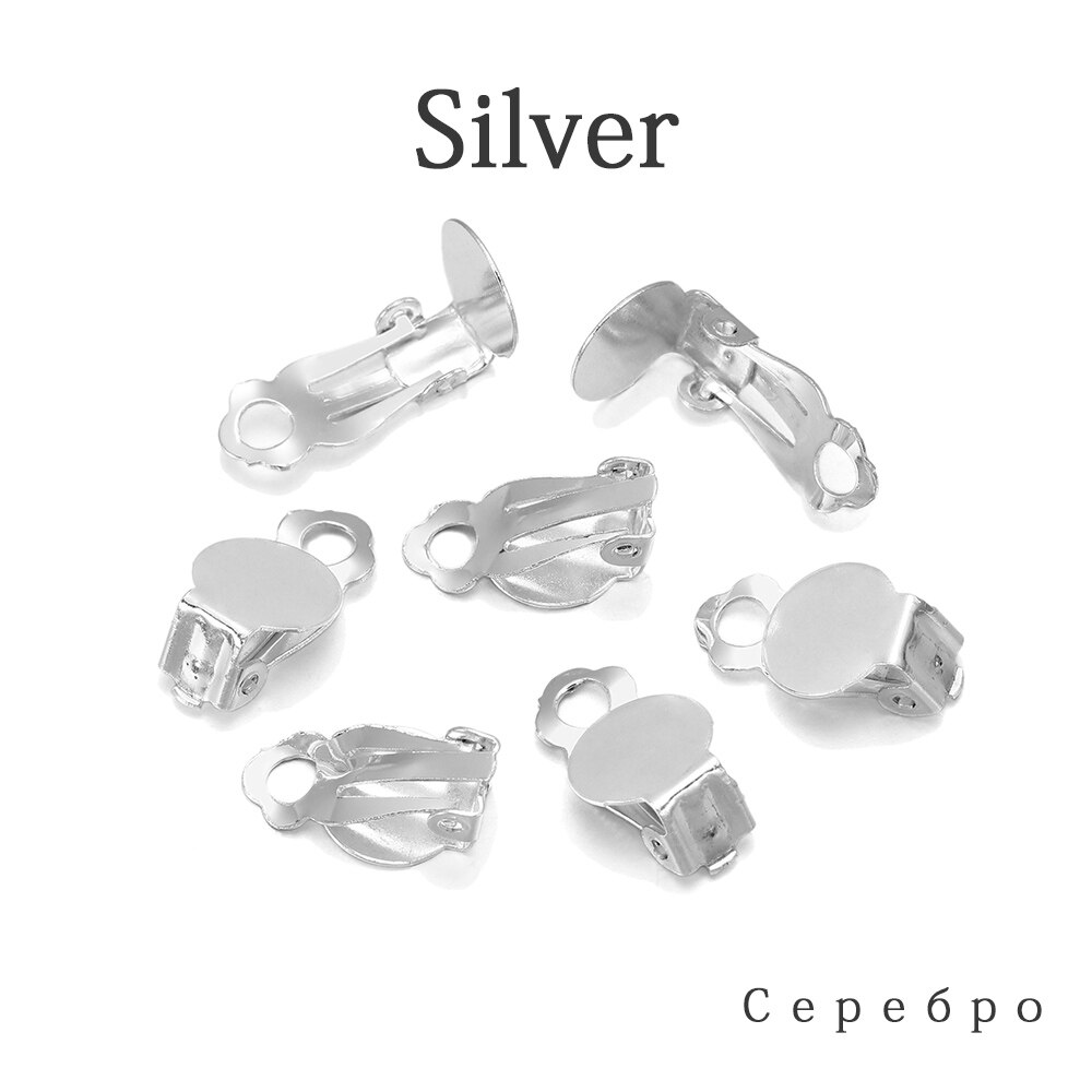 50 pz/lotto Oro Orecchio Clip di Orecchini di Base In Bianco Impostazione Fit 10 millimetri di Vetro Cabochons Orecchino di Risultati Dei Gioielli FAI DA TE Che Fanno Forniture: Silver