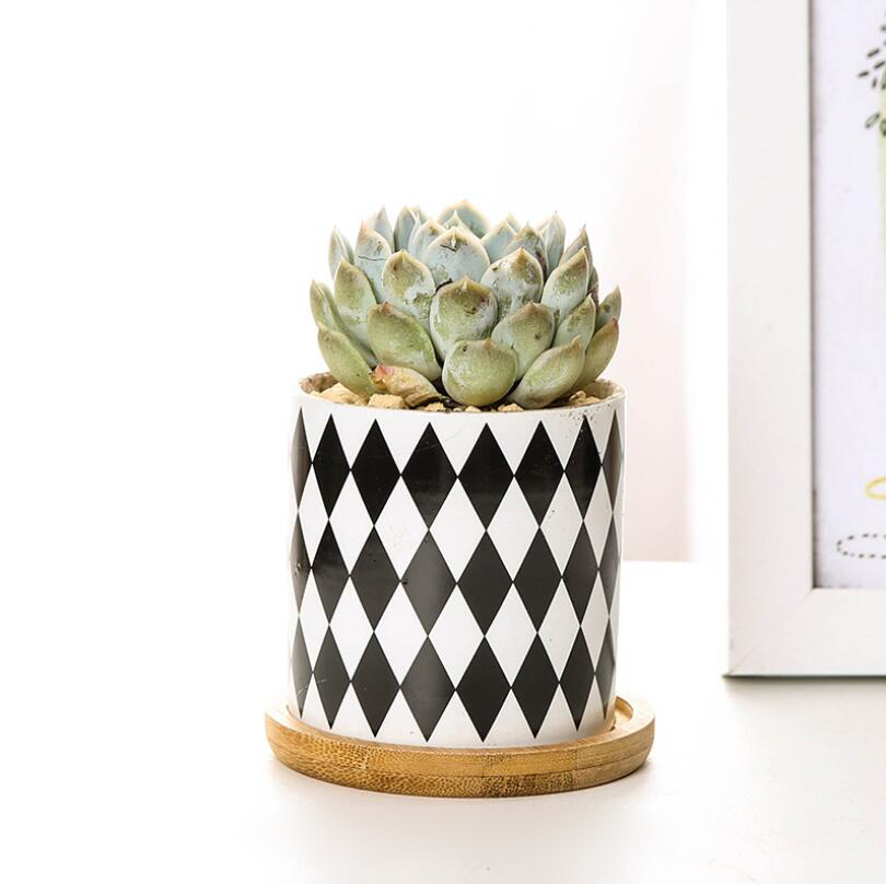 Sales Home Modern Style Desktop Flower Pot Green Plant Holder Ceramic Planter Geometric Printing Plant Pot Office Decoration: Type One / without base