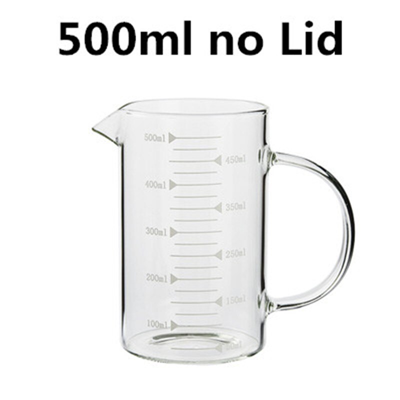 Food Grade Borosilicate Glass Measuring Cups with lid Pot Kettle Kitchen Accessories Measuring Milk Clear Glass Cup Cook Scale: 500ml