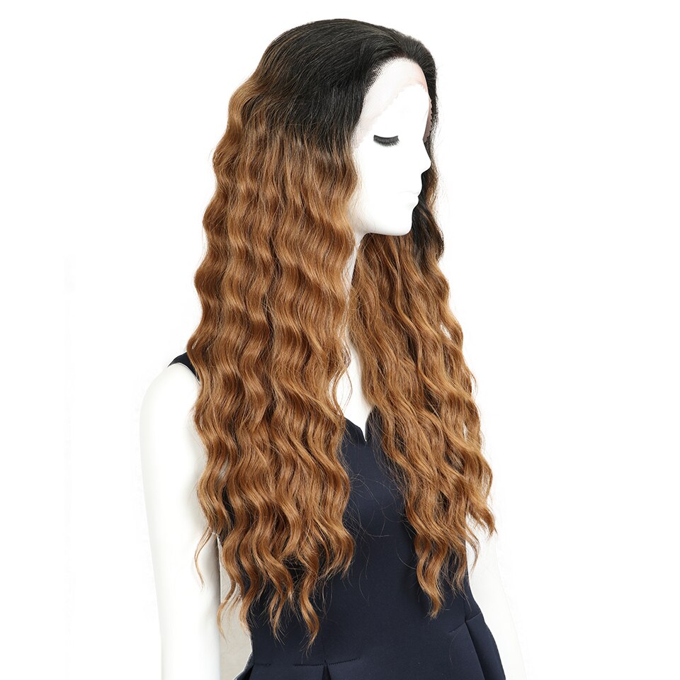 Perruque Lace Front Wig synthétique MAGIC de 28 pouces | perruque Lace Front Wig brune rouge doré, perruques ondulées et longues pour femmes,