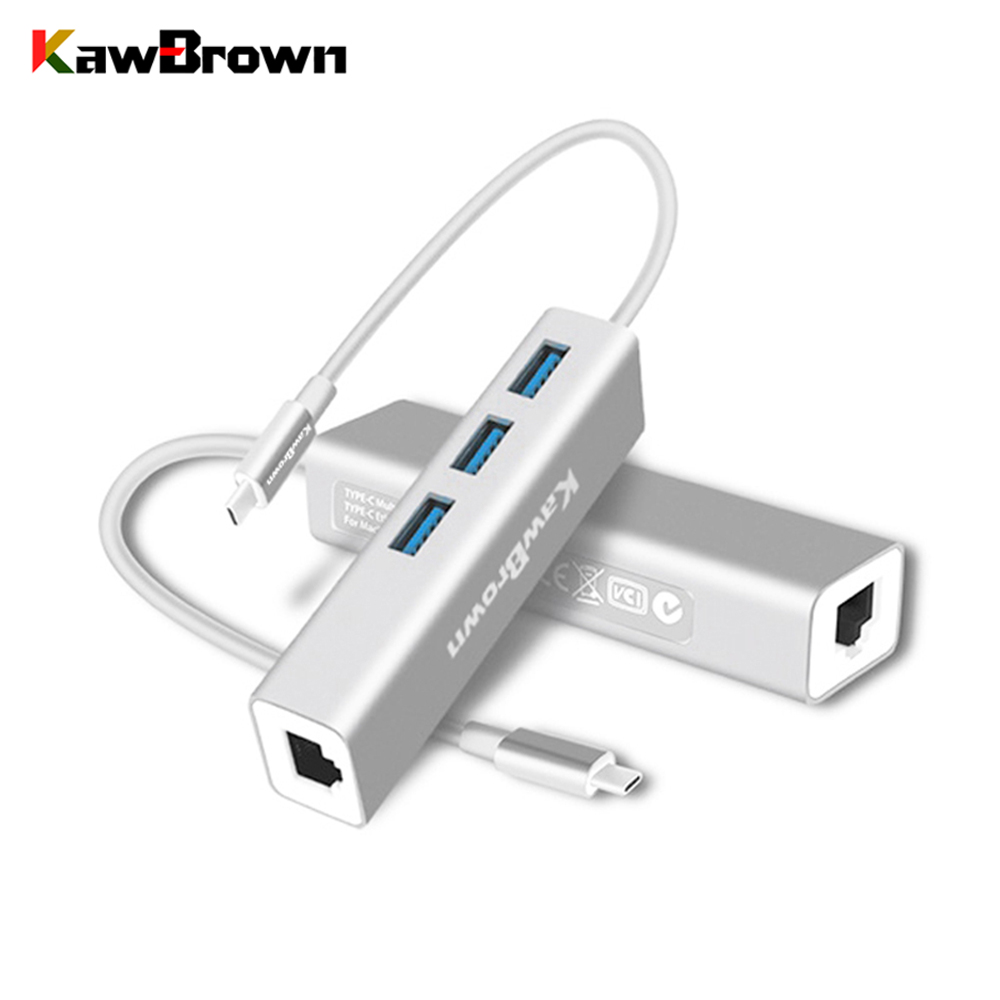 Kawbrown 4 Poorten Type-C Hub USB-C Naar Usb 3.0 3 Poorten Met RJ45 1000Mbps Aluminium Docking station Voor Laptop Macbook