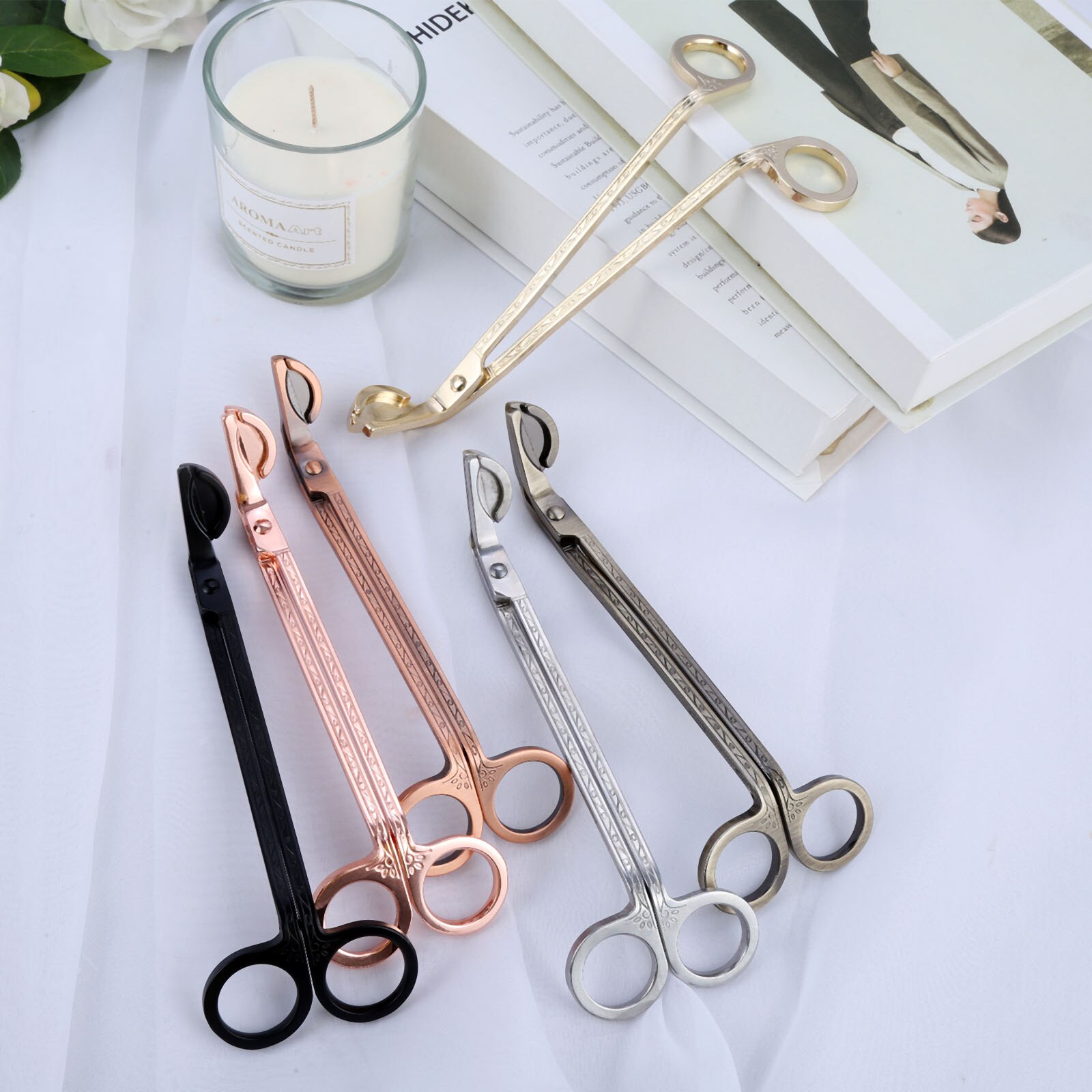 1Pc Stainless Steel Candle Wick Trimmer Oil Lamp Trim Scissor Cutter Snuffer Tool Hook Clipper Candle Accessories 180*57mm