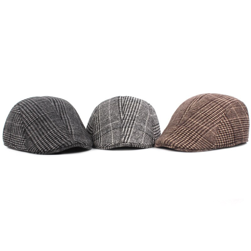 SLECKTON Cotton Hats Plaid Hats Beret Peaked Cap Tweed Casual Newsboy Cap Retro Flat Cap Herringbone Winter Hats for Men