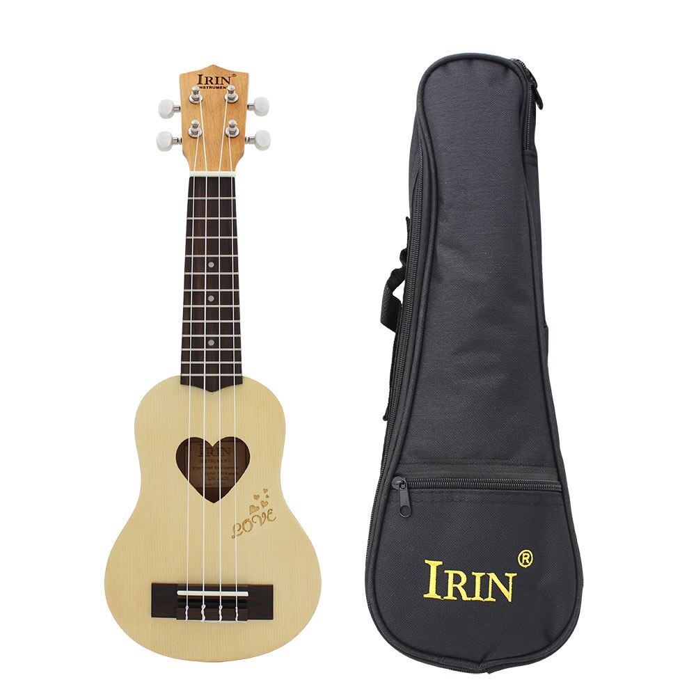 2PCS 17 Inch Ukulele Hawaii Mini Guitar Picea Asperata Heart-Shaped Tone Hole Basswood Ukulele on For Sweetheart Performance: Light Wood With 1Bag