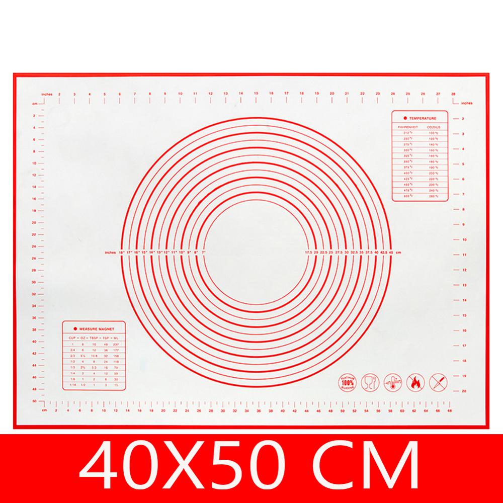 Tapis de cuisson en Silicone antiadhésif avec echelle, tapis de pâte à rouler, tapis de pétrir, feuille de pâtisserie de cuisine: Red 40 50cm