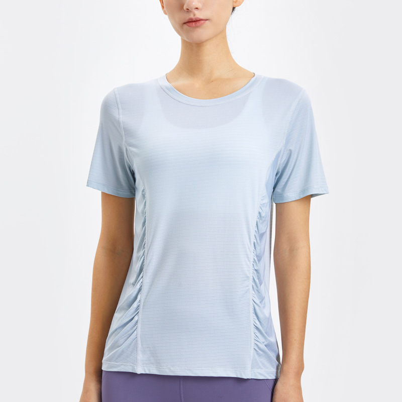 Lockere sport-t-shirts für damen, schnelltrocknende fitnessbekleidung, rundhalsausschnitt, einfarbige yoga-shirts, kurzarm