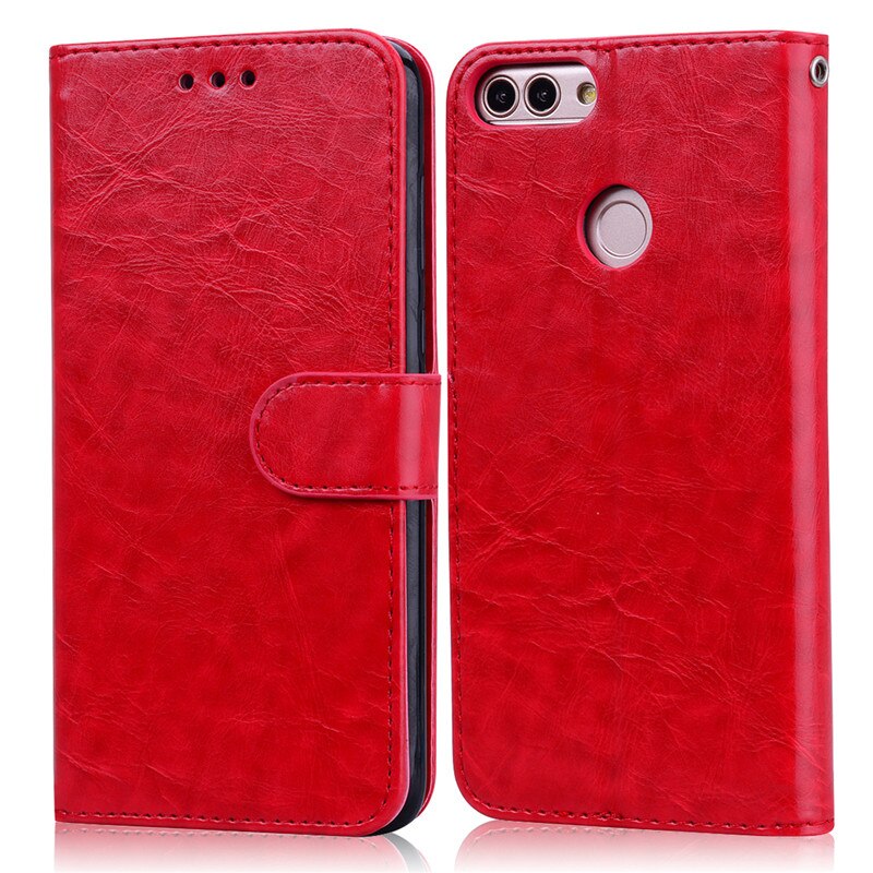 Huawei P Smart Leder Flip Telefon Fall Für Huawei P Smart Abdeckung ABB-LX1 5,65 zoll Coque fall Für Huawei P Smart Funda: Red