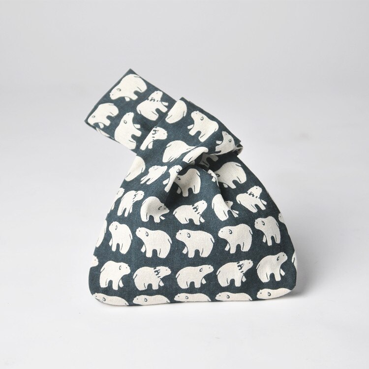 Katoenen Doek Creatieve Vrouwen Knoop Pols Handtas Sleutel Telefoon Pouch Wandelschoenen Katoen Voering Cutch Handtas: Bear