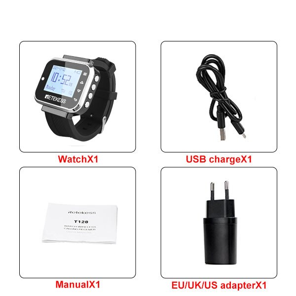 Retekess TD110 433MHz Wireless Restaurant cercapersone cameriere ricevitore orologio 7 lingue servizio clienti per narghilè Bar Cafe: Watch and Adapter