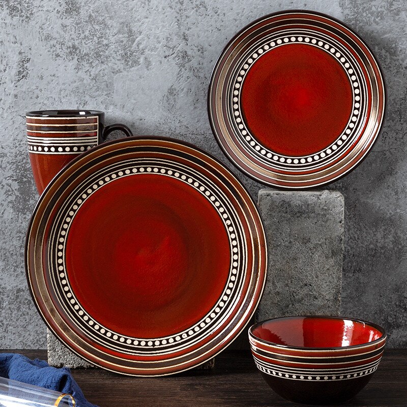 A TABLE Assiette plate Rouge Grand cru en céramique main image 0