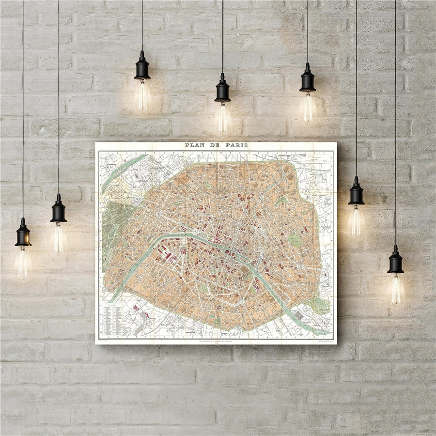 Plan de paris kart antikk lerret maleri kompleks rute print tegning vegg kunst klistremerke hjemmeinnredning bar kafé pub vintage bilde