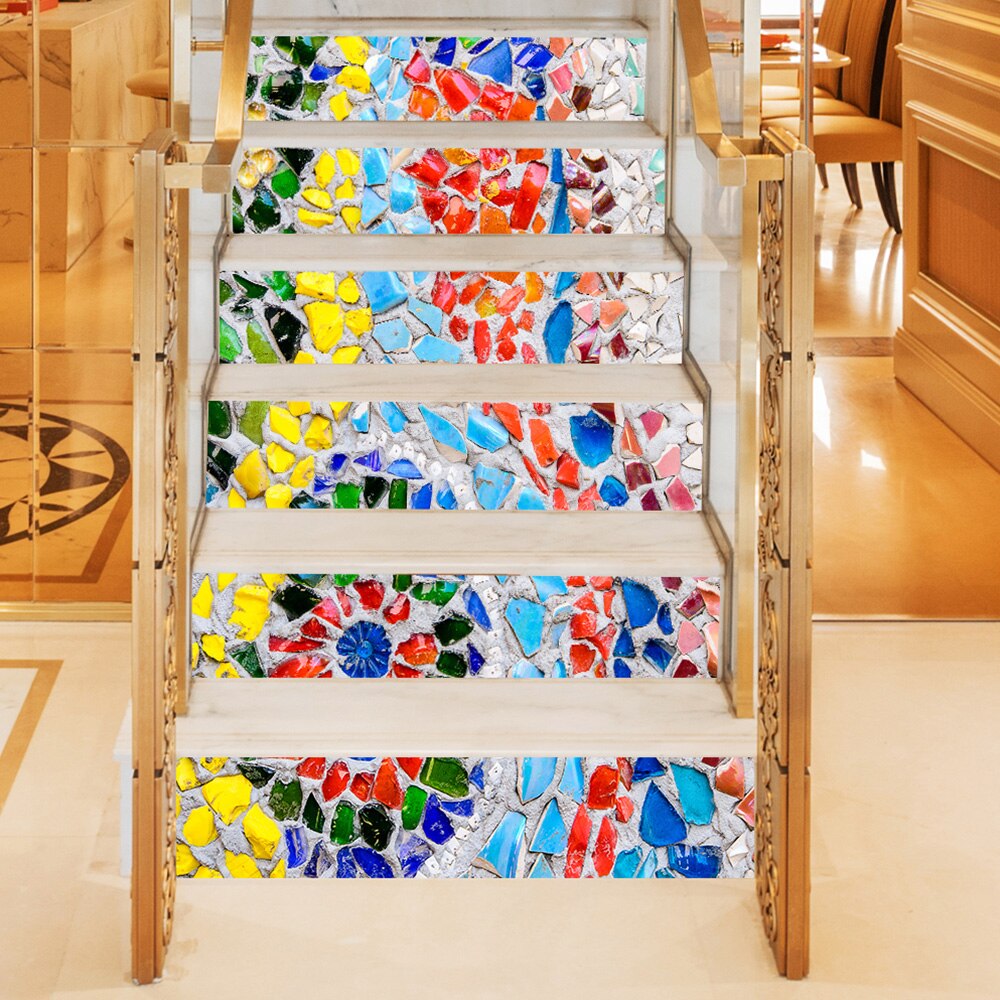 6PCS Staircase Steps Stickers Riser Floor Sticker for Bedroom Living Room Decor DIY Stone Patterns Self-Adhesive Stairs Decal