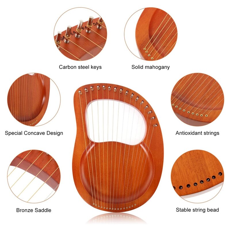16 String Lyre Harp Mahogany Lyre Harp With Tuning Wrench Mini Harp For Kids And Adults Bbeginner Music Lovers Best