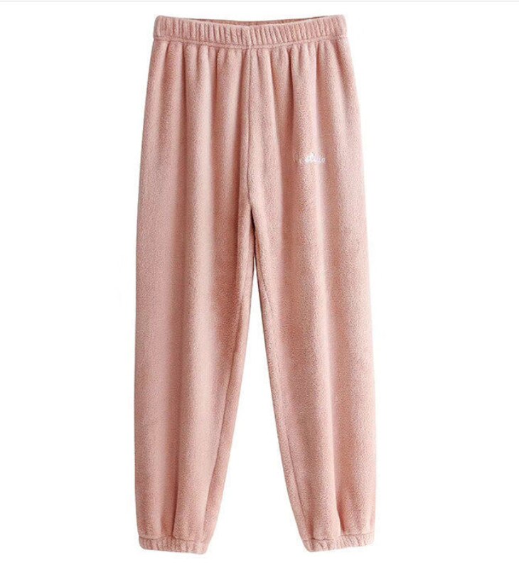 Sleep Bottom Pants Women Winter Full Length Pajama Pants Flannel Casual Soft Warm Daily Homewear Plus Velvet Loose pants: Pink / 65-75KG