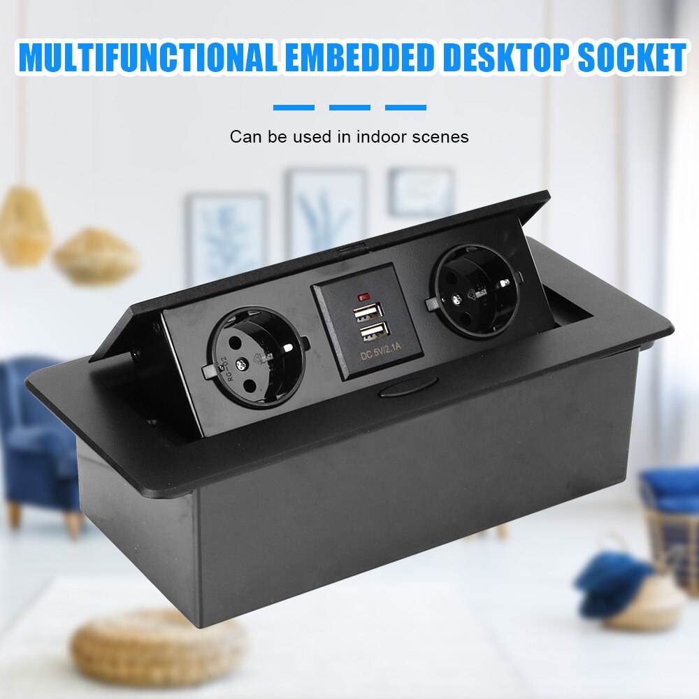 Desktop Socket Table Outlet 2 3 EU Socket With USB Charging Black Silver For Meeting Room Aluminum Alloy Cover