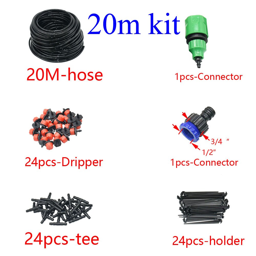 50M-5M DIY Drip Irrigation System Automatic Watering Garden Hose Micro Drip Watering Kits with Adjustable Drippers: 20M