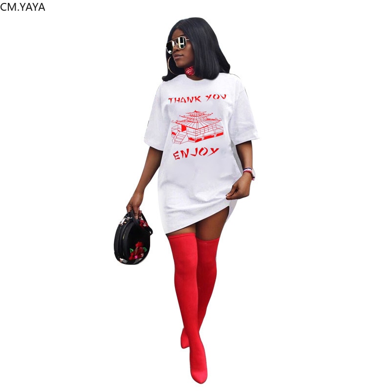 Cm.yaya active wear tak nyd brev kortærmede o-hals kvinder t-shirts kjole vestidos streetwear klassiske kjoler s -4xl: Xxl