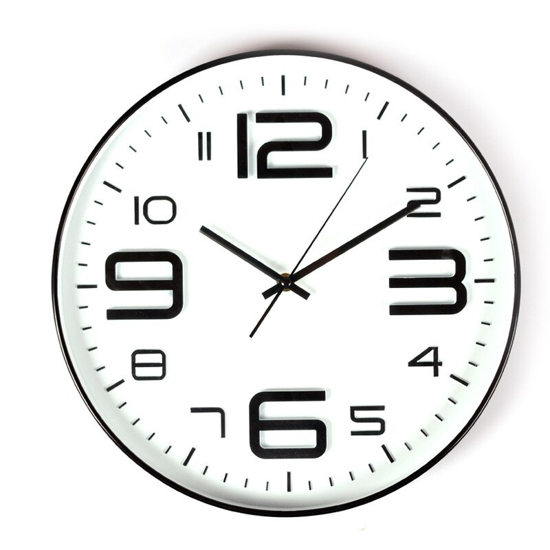 14 tums kvartsklocka digital väggklocka enkel art deco-klocka: Vit