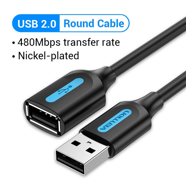 Vention USB 3.0 2.0 Extension Cable Extender Data Cord male to female for PC Smart TV box One SSD Fast Speed USB Cable Extension: Black USB 2.0 CBI / 0.5m