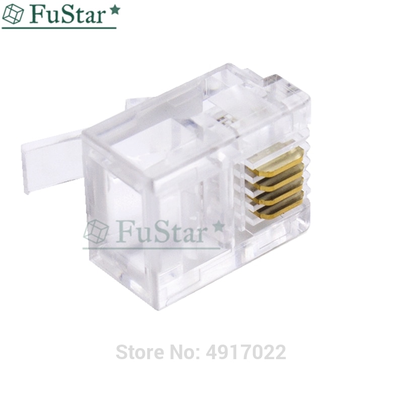 50PCS Crystal Head RJ11 6P4C Modular Plug Gold Plated Network Connector 6P4 Core Telephone Crystal Head