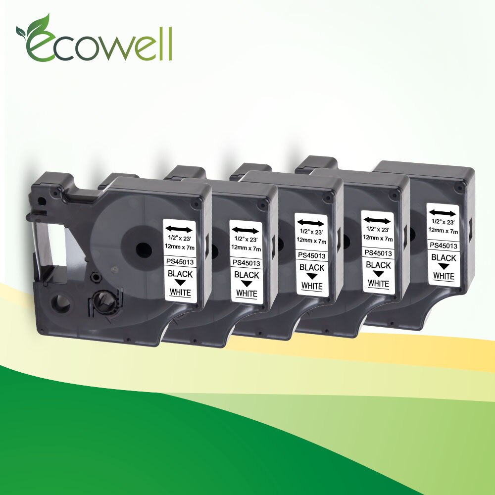 Ecowell cassetta Del Nastro Compatibile per dymo D1 12 millimetri nastri 45013 Nero su Bianco compatibile per Dymo etichetta gestore LM 160 280 210: 5pezzi