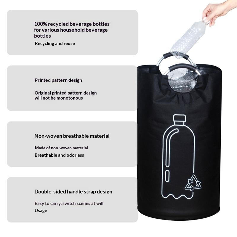 [THG] Large Capacity Empty Bottle Storage Basket With Aluminum Handle 82L Wastewater Bottle Collector Bag Folding Recycling Bin