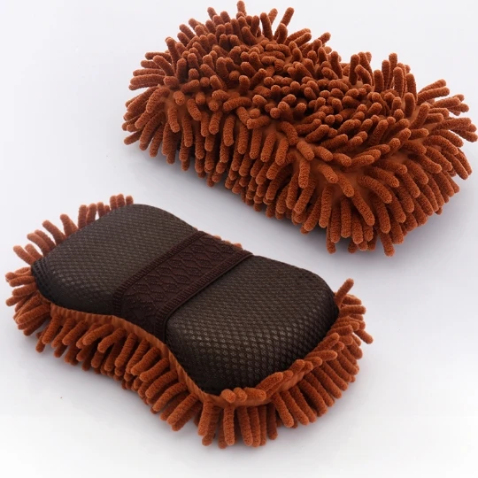 Esponjas de microfibra para lavado de coches y motocicletas, manopla de lavado de polvo de chenilla, guantes de limpieza para motocicleta, herramientas de esponja para lavado de coches y Motor, 2 uds.: Verde