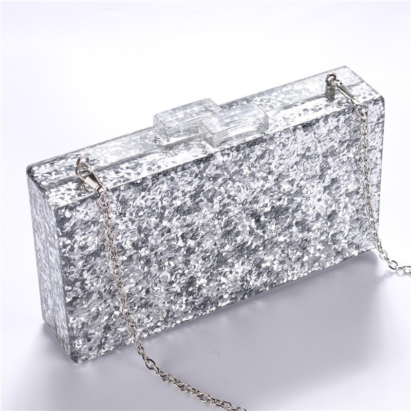 Brand Acryl Tas Glanzend Eye Avond Koppelingen Vrouwen Keten Schoudertas Messenger Bag Sequin Wedding Party Prom Handtassen Purse